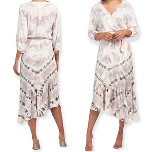 Young Fabulous & Broke Jillian Tie Dye Long Sleeve Ruffle Dress Size M (R9)